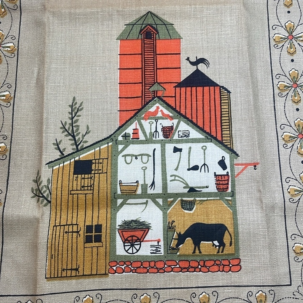 Luther Trains - Vintage Linen Tea Towel - farm, barn, cow - Size l6” X 29” - Picture 4 of 7